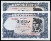 500 pesetas. 1971. Madrid. (Ed 2017-473a). 23 de julio, Jacinto Verdaguer. Serie V. Lote de 2 billetes. SC-/SC. Est...30,00.