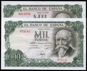 1000 pesetas. 1971. Madrid. (Ed 2017-474). 17 de septiembre, José Echegaray. Sin serie. Lote de 2 billetes. Ambos con doblez central. EBC. Est...60,00...