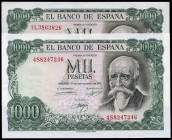 1000 pesetas. 1971. Madrid. (Ed 2017-474c). 17 de septiembre, José Echegaray. Series 4S y 1L. Lote de 2 billetes. Mínimas arrugas. SC-. Est...40,00.