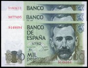 1000 pesetas. 1979. Madrid. (Ed 2017-477). 23 de octubre, Benito Pérez Galdós. Sin serie. Lote de 3 billetes. SC-. Est...50,00.