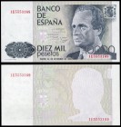 10000 pesetas. 1985. Madrid. (Ed 2017-481a). 24 de septiembre, Juan Carlos I. Serie 1E. Pareja correlativa. Uno de ellos con error de impresión en anv...