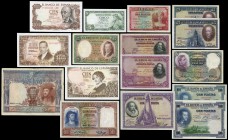 Lote de 16 billetes, 5 pesetas 1954, 10 pesetas 1935, 25 pesetas 1928 (2), 1931, 50 pesetas 1928 (2), 1931, 100 pesetas 1925 (2), 1928, 1953, 1965, 19...