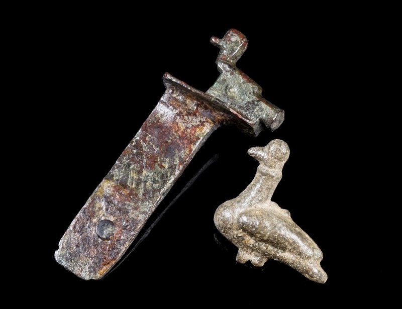 TWO BYZANTINE BIRD FIGURES
Circa 5th-7th century AD.
A bronze bird figure atta...