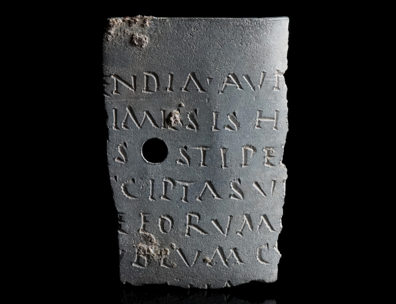 A ROMAN BRONZE MILITARY DIPLOMA FRAGMENT
Circa 1st century AD.
Fragment of a d...