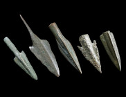 A GROUP OF FIVE BRONZE ARROWHEADS FROM THE GREEK WORLD
Circa 8th-3rd century BC.
Including two 'Scythian' arrowheads, that were used by different tr...