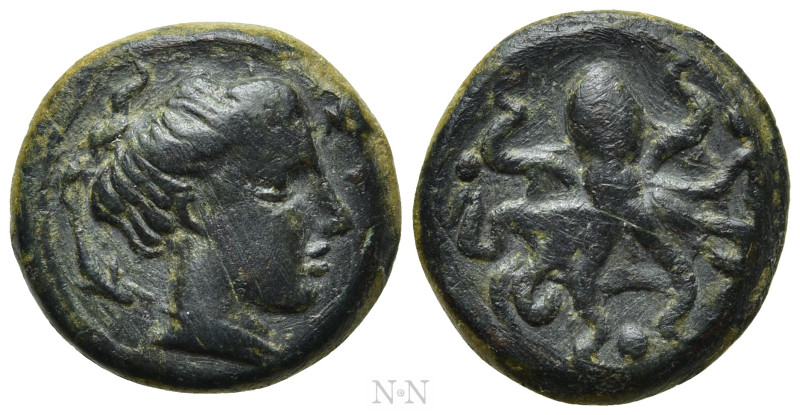 SICILY. Syracuse. Second Democracy (466-405 BC). Ae Tetras. 

Obv: ΣYPA. 
Hea...