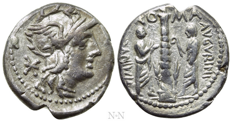 TI. MINUCIUS C.F. AUGURINUS. Denarius (134 BC). Rome. 

Obv: ROMA. 
Helmeted ...