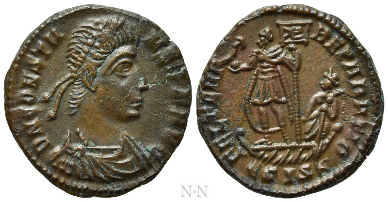 CONSTANS (337-350). Follis. Siscia. 

Obv: D N CONSTANS P F AVG. 
Pearl-diade...