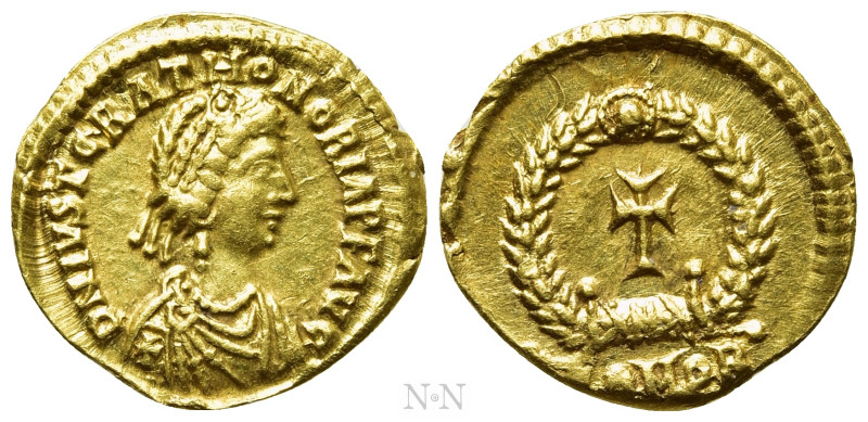 JUSTA GRATA HONORIA (Augusta, 426-450). GOLD Tremissis. Rome or Ravenna. 

Obv...