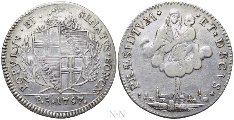 ITALY. Bologna. Mezzo Scudo (1797). 

Obv: POPVLVS ET SENATVS BONON / P 5 1797...