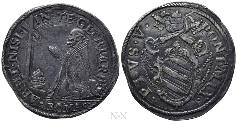 ITALY. Papal States. Pius V (1566-1572). Testone. Rome. 

Obv: ABSIT NISI IN T...