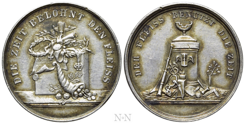 GERMANY. Silver Medal (19th century). 

Obv: DIE ZEIT BELOHNT DEN FLEISS. 
Al...