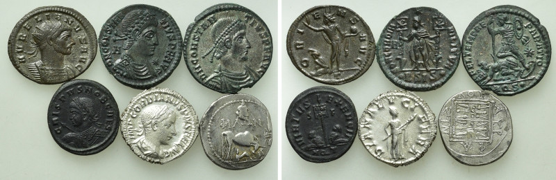 6 Roman and Greek Coins. 

Obv: .
Rev: .

. 

Condition: See picture.

...