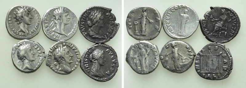 6 Roman Denarii. 

Obv: .
Rev: .

. 

Condition: See picture.

Weight: ...