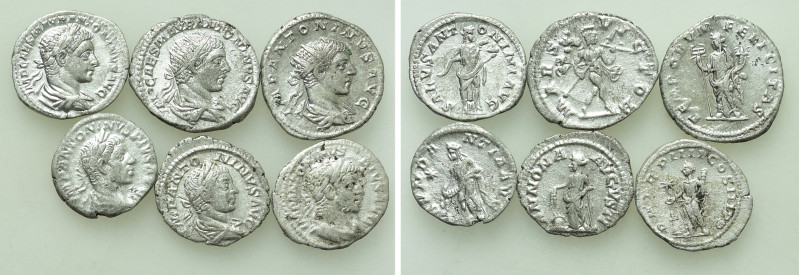 6 Coins of Elagabal. 

Obv: .
Rev: .

. 

Condition: See picture.

Weig...