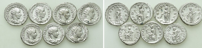 7 Antoniniani of Gordianus III. 

Obv: .
Rev: .

. 

Condition: See pictu...