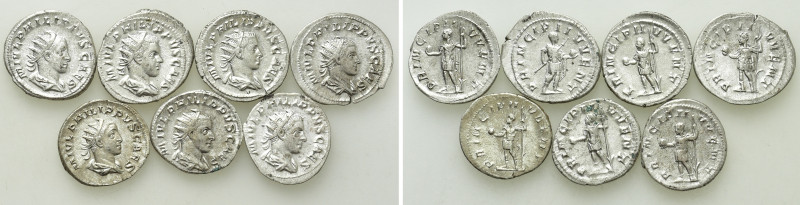 7 Antoniniani of Philippus Caesar. 

Obv: .
Rev: .

. 

Condition: See pi...