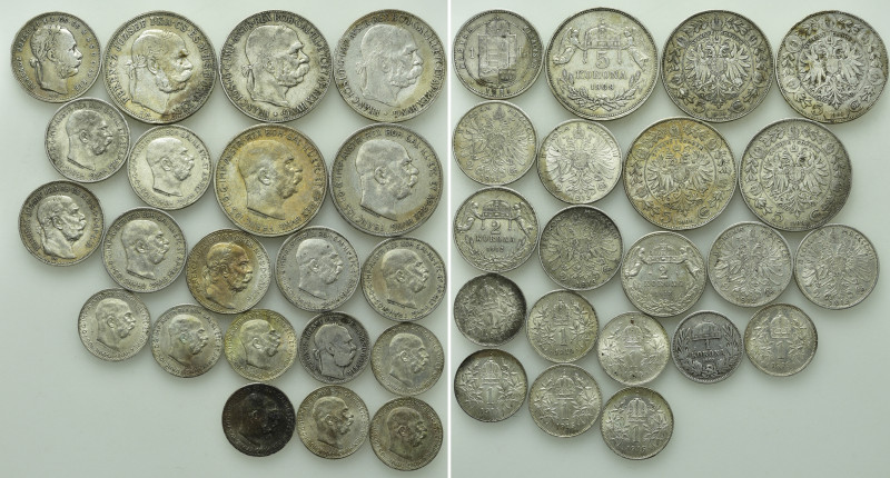 21 Silver Coins of the Austrian Empire / Hungary / Franz Josef . 

Obv: .
Rev...