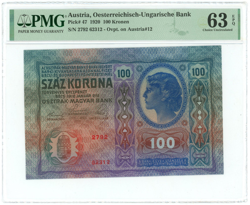 Austria 100 Korun 1920 PMG 63 EPQ Gem Uncirculated

P# 47, N# 217808; # 279262...