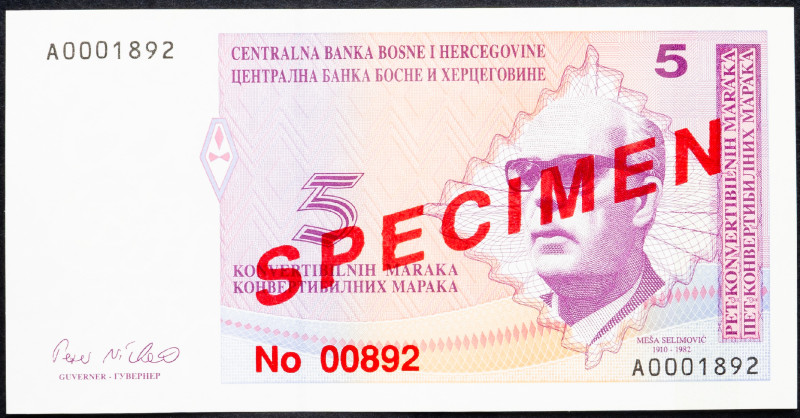 Bosnia & Herzegovina 5 Konvertibilnih Marka 1998 Specimen

P# 61s, N# 211180; ...