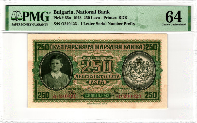 Bulgaria 250 Leva 1943 PMG 64 Choice Unc

P# 65a, N# 203761; # O 240423