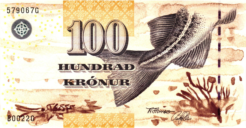 Faroe Islands 100 Kronur 2002

P# 25, N# 202236; # B 0022 G 579067 G; UNC