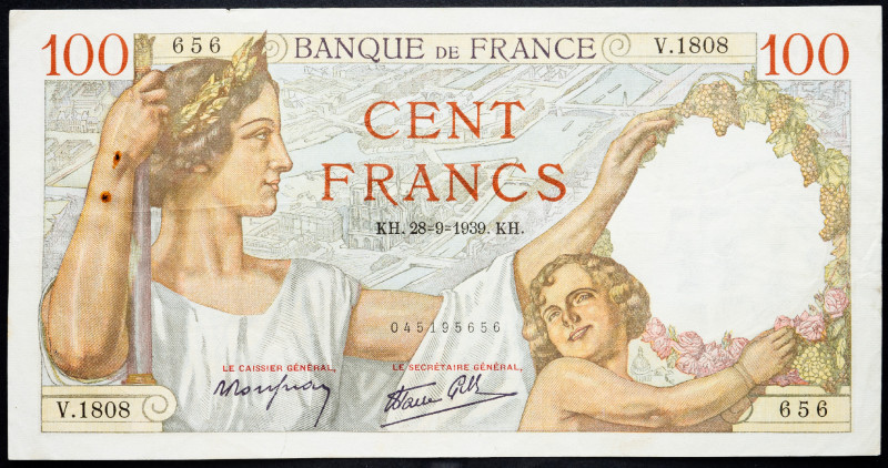 France 100 Francs 1939

P# 94, N# 206018; # V.1808 656; F