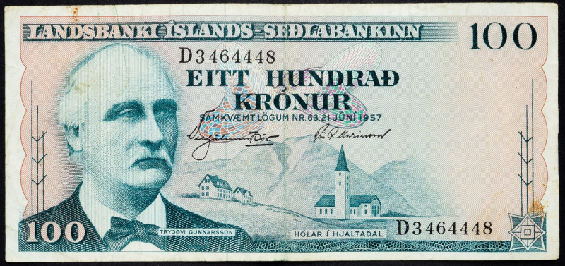 Iceland 100 Kronur 1957

P# 40, N# 226634; # D3464448; F