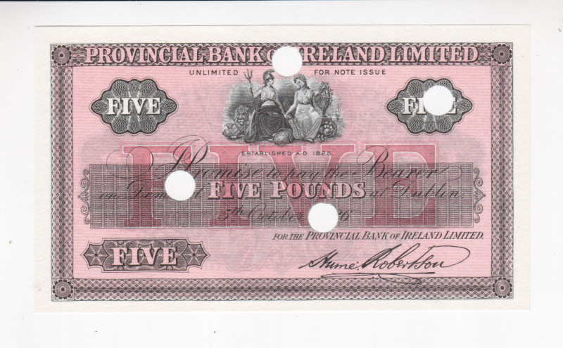 Ireland Provincial Bank of Ireland 5 Pound 1926 Specimen

P# 347r, UNC