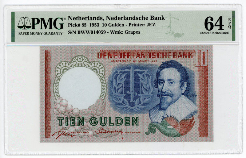 Netherlands 10 Gulden 1953 PMG 64 EPQ Choice Uncirculated

P# 85, N# 201740; #...