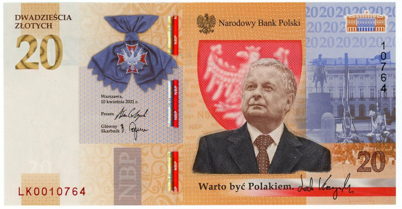 Poland 20 Złotych 2021 Commemorative note

N# 309525; # LK 0010764; Lech Kaczy...