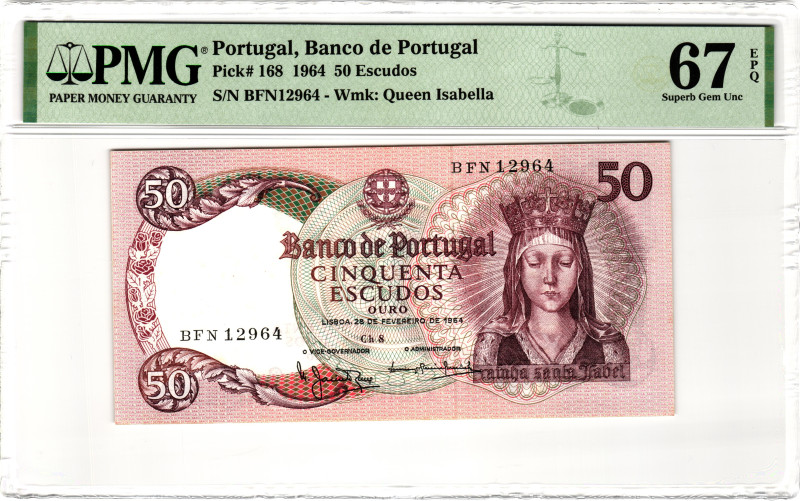 Portugal 50 Escudos 1964 PMG 67 EPQ Superb Gem Unc

P# 168, N# 202800; # BFN 1...