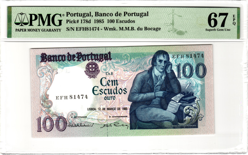 Portugal 100 Escudos 1985 Top Pop PMG 67 EPQ Superb Gem Unc

P# 178d, N# 20284...