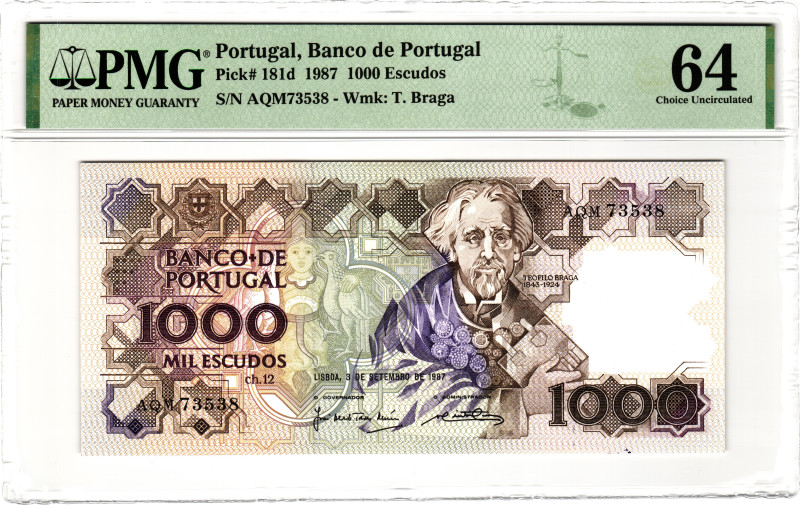 Portugal 1000 Escudos 1987 PMG 64 Choice Unc

P# 181d, N# 206291; # AQM 73538