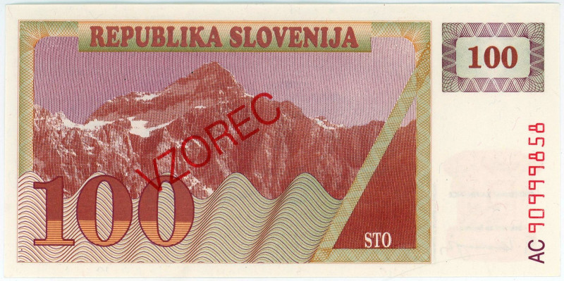 Slovenia 100 Talarjev 1990 Specimen

P# 6, N# 208122; # AC90999858; UNC