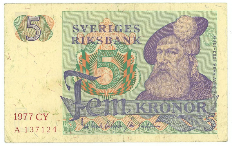 Sweden 5 Kronor 1977

P# 51c5, N# 202682; # CY A 137124; VF