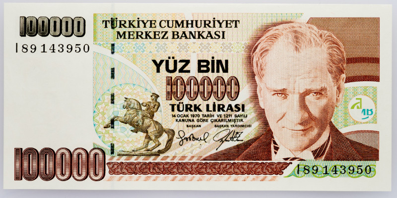 Turkey 100000 Lira 1970 (1996 - 1998) (ND)

P# 206, N# 203557; № I89143950; UN...