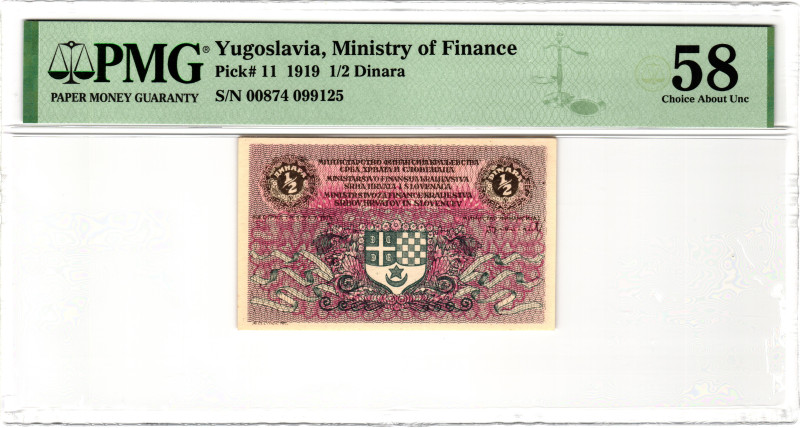 Yugoslavia 1/2 Dinara 1919 PMG 58 Choice About Unc

P# 11, N# 244428