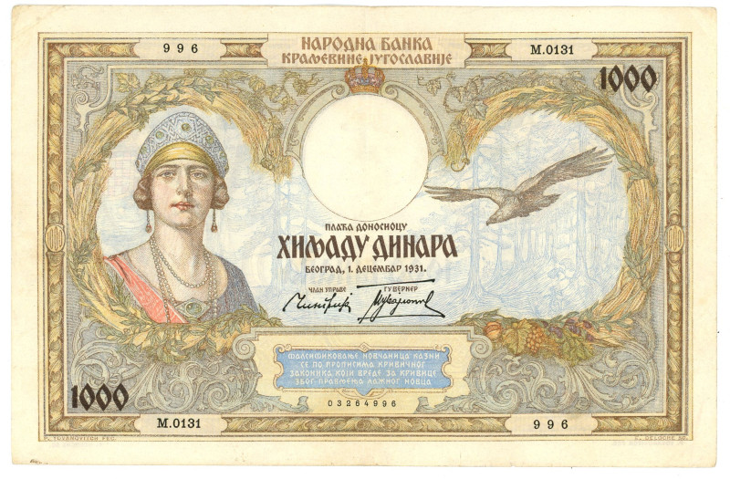 Yugoslavia 1000 Dinara 1931

P# 29, N# 208519; # М 0131 996; XF