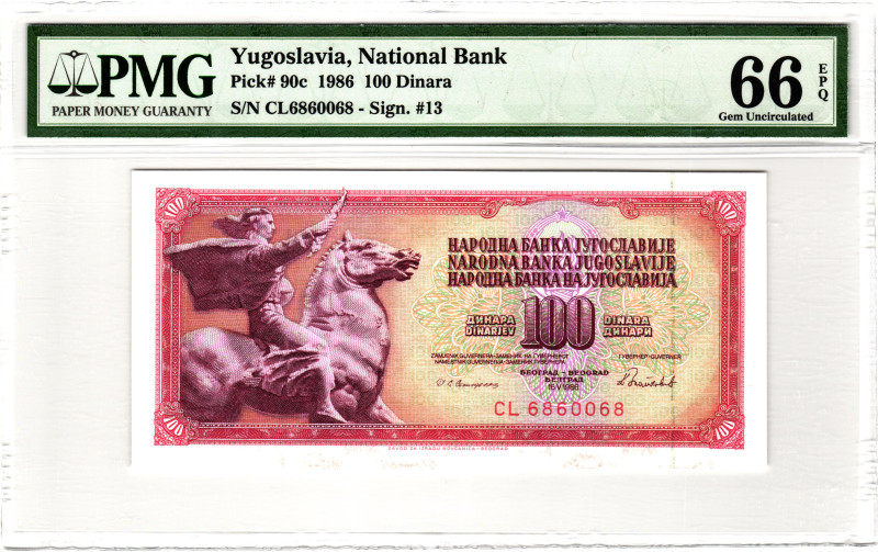 Yugoslavia 100 Dinara 1986 PMG 66 EPQ Gem Unc

P# 90c, N# 206237; # CL 6860068