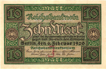 Germany - Weimar Republic 10 Mark 1920 J

P# 67a, N# 203341; # Z 1659025; UNC