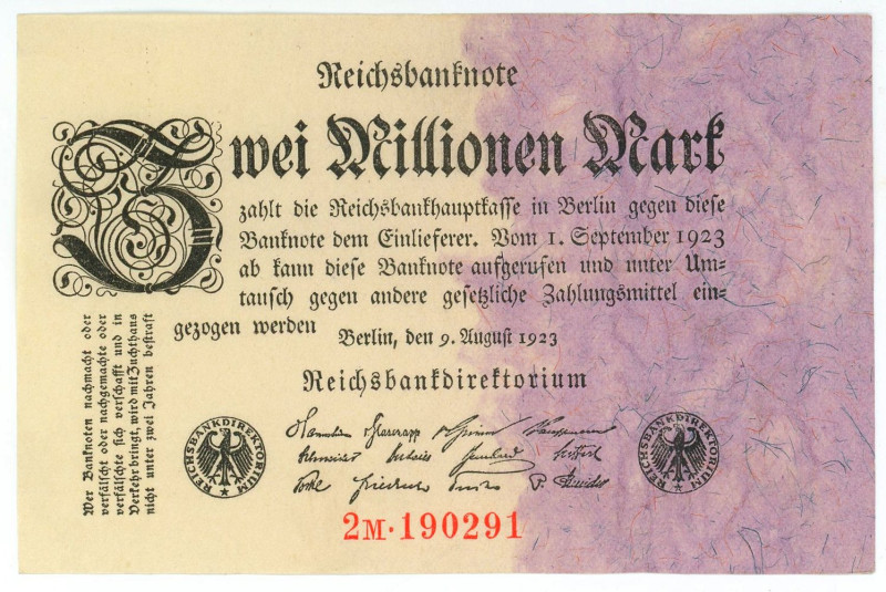 Germany - Weimar Republic 2000000 Mark 1923

P# 103, N# 203628; AUNC