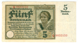 Germany - Weimar Republic Rentenbank 5 Rentenmark 1926

P# 169, N# 208942; # Q 9832153; VF