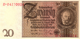 Germany - Third Reich 4 x 20 Reichsmark 1939 With Same Serial Numbers with Different Prefixes

P# 185, N# 202009; # 03199700; AUNC-UNC