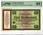 Germany - Third Reich 5 Reichsmark 1933 PMG 64 EPQ Choice Unc

P# 199, # A 0424174; Perforated Entwertet