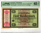 Germany - Third Reich 5 Reichsmark 1934 PMG 65 EPQ Gem Unc

P# 207, # D 3355203; Perforated Entwertet