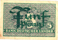 Germany - FRG 5 Pfennig 1948 (ND)

P# 11a, N# 207288; VF