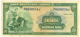 Germany - FRG 20 Deutcshe Mark 1949

P# 17a, N# 209171; # P 0450574 J; VF-