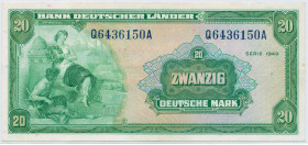 Germany - FRG 20 Deutsche Mark 1949

P# 17a, N# 209171; # Q6436150A; XF