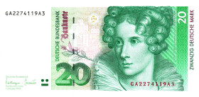 Germany - FRG 20 Deutsche Mark 1993

P# 39b, N# 203838; # GA 2274119 A 3; UNC